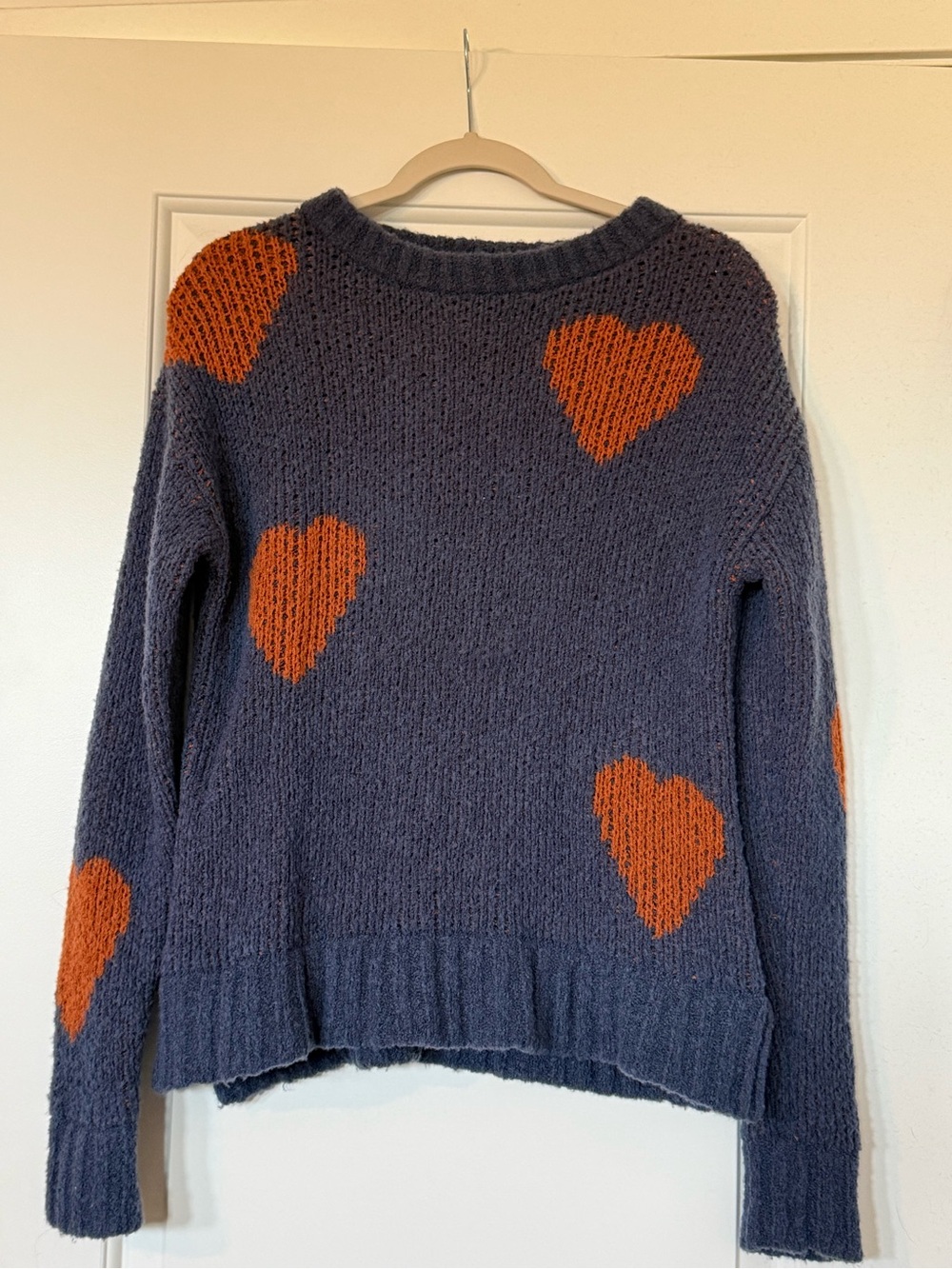 Toad&Co Navy Crewneck Sweater with Orange Heart Accents